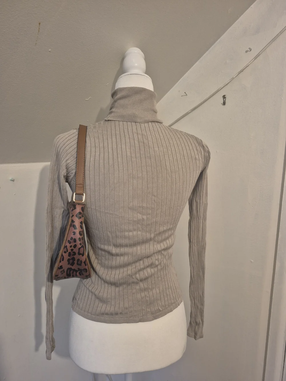 Slim Ribbed Turtleneck Sweater in Taupe